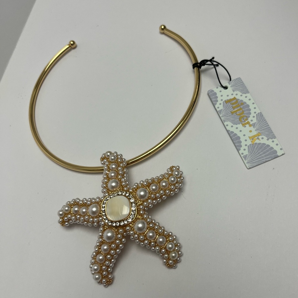 NWT ⚜️🌟⚜️ Piper K Gorgeous glass pearl Starfish Pendant Necklace - Picture 6 of 14
